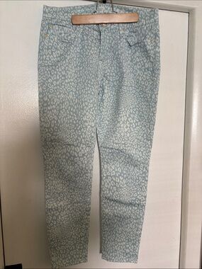 7 For All Mankind Light Blue Leopard-Print Skinny Jeans